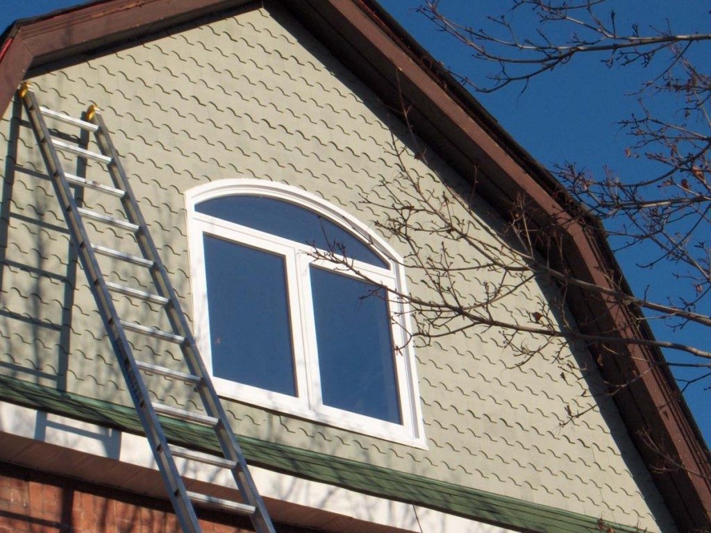 Prepainted wood shakes installed in a gable end